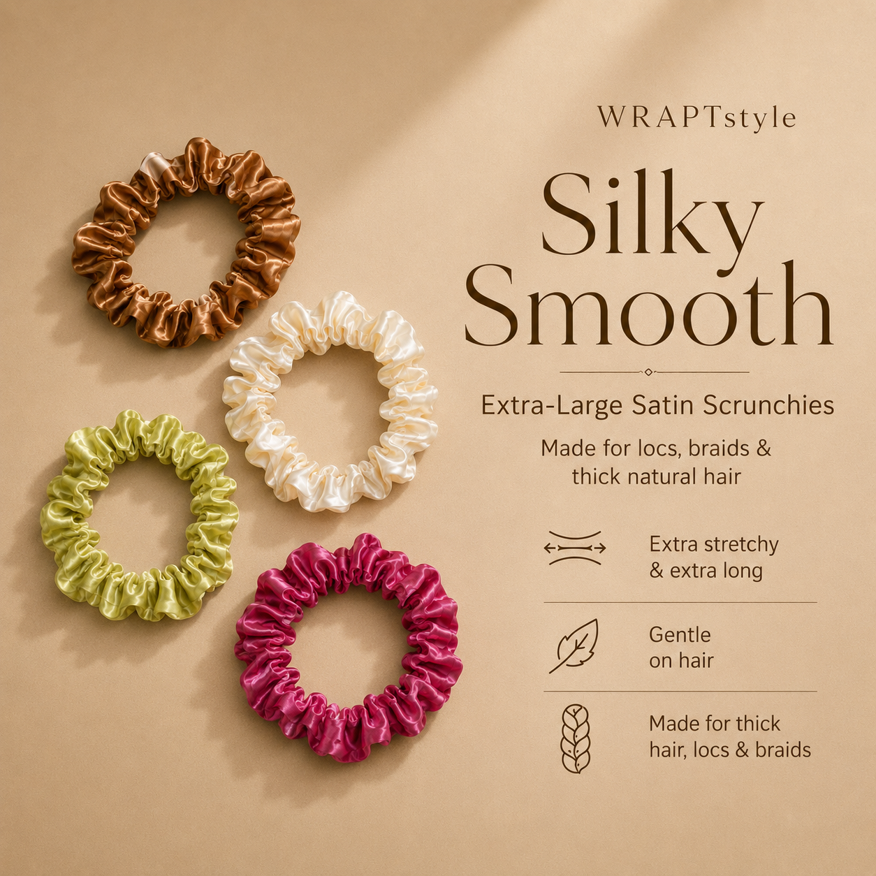 Bold Extra-Large Satin Scrunchies for Locs, Braids & Thick Natural Hair (2pk)