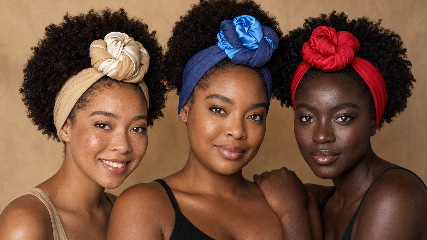 Satin-Lined Hooded Headwrap for Natural Hair | Adjustable Turban for Locs, Curls & Protective Styles